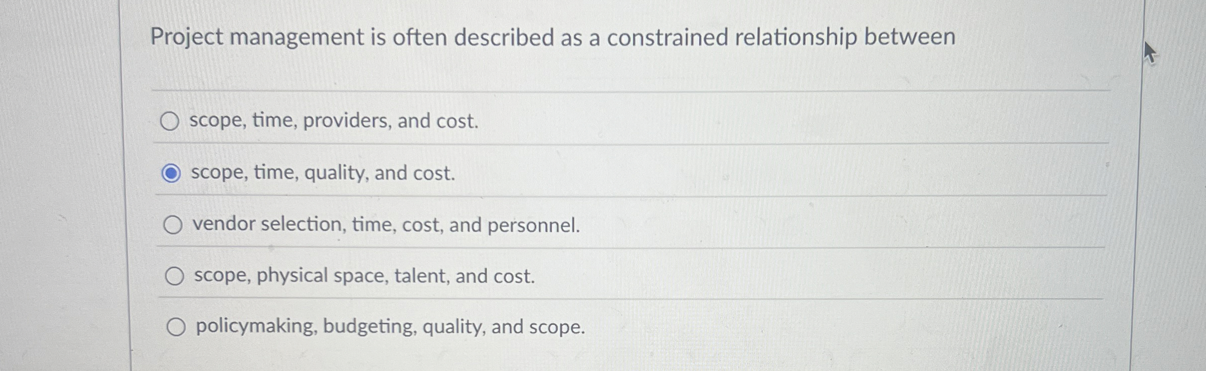 Solved Project management is often described as a | Chegg.com