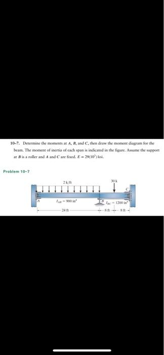 Solved 10-7. Determine The Moments At A,B, And C, Thes Draw | Chegg.com