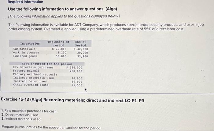 Solved Use the following information to answer questions. | Chegg.com