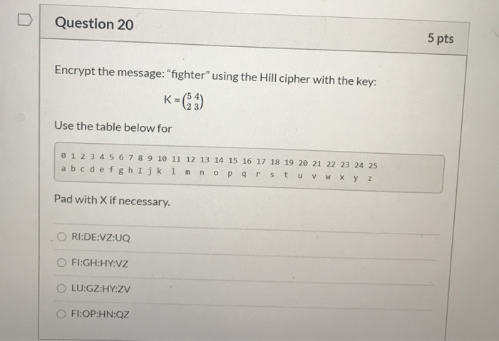 Solved Question 5 Pts Encrypt The Message Fighter U Chegg Com