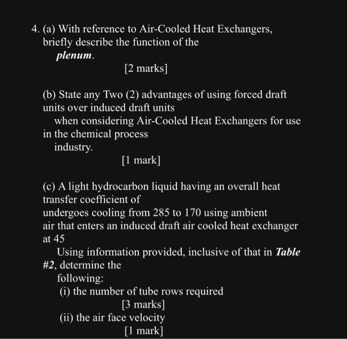 Solved 4. (a) With Reference To Air-Cooled Heat Exchangers, | Chegg.com