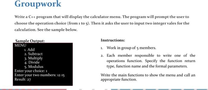Solved Write a C++program that will display the calculator | Chegg.com