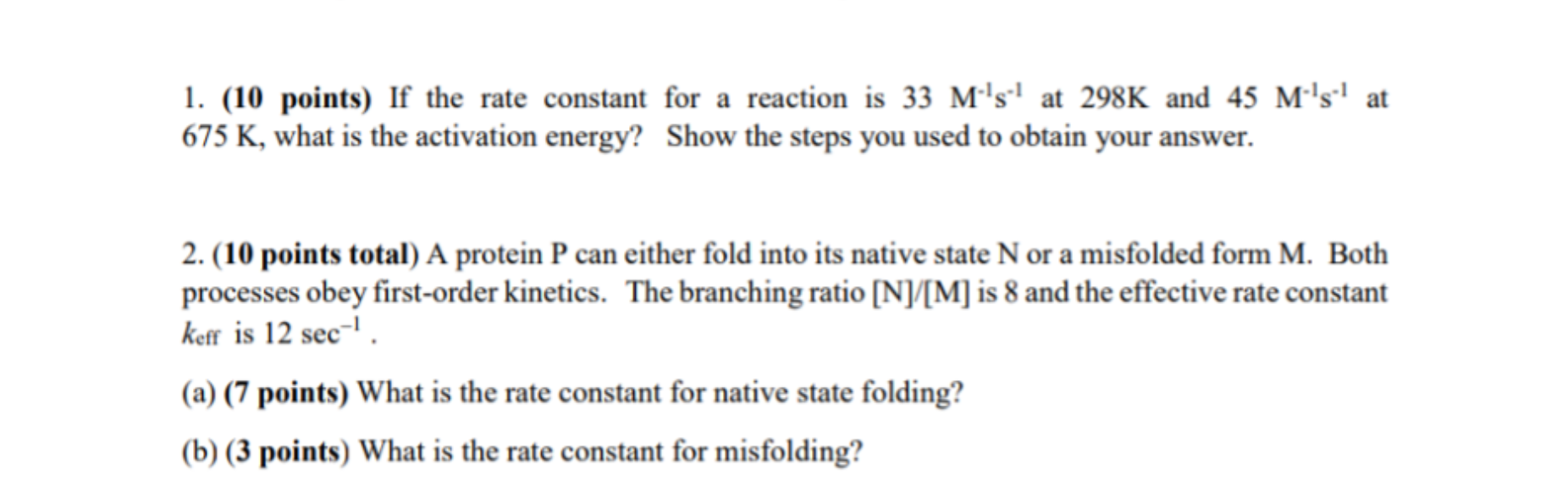 Solved 1. (10 points) If the rate constant for a reaction is | Chegg.com