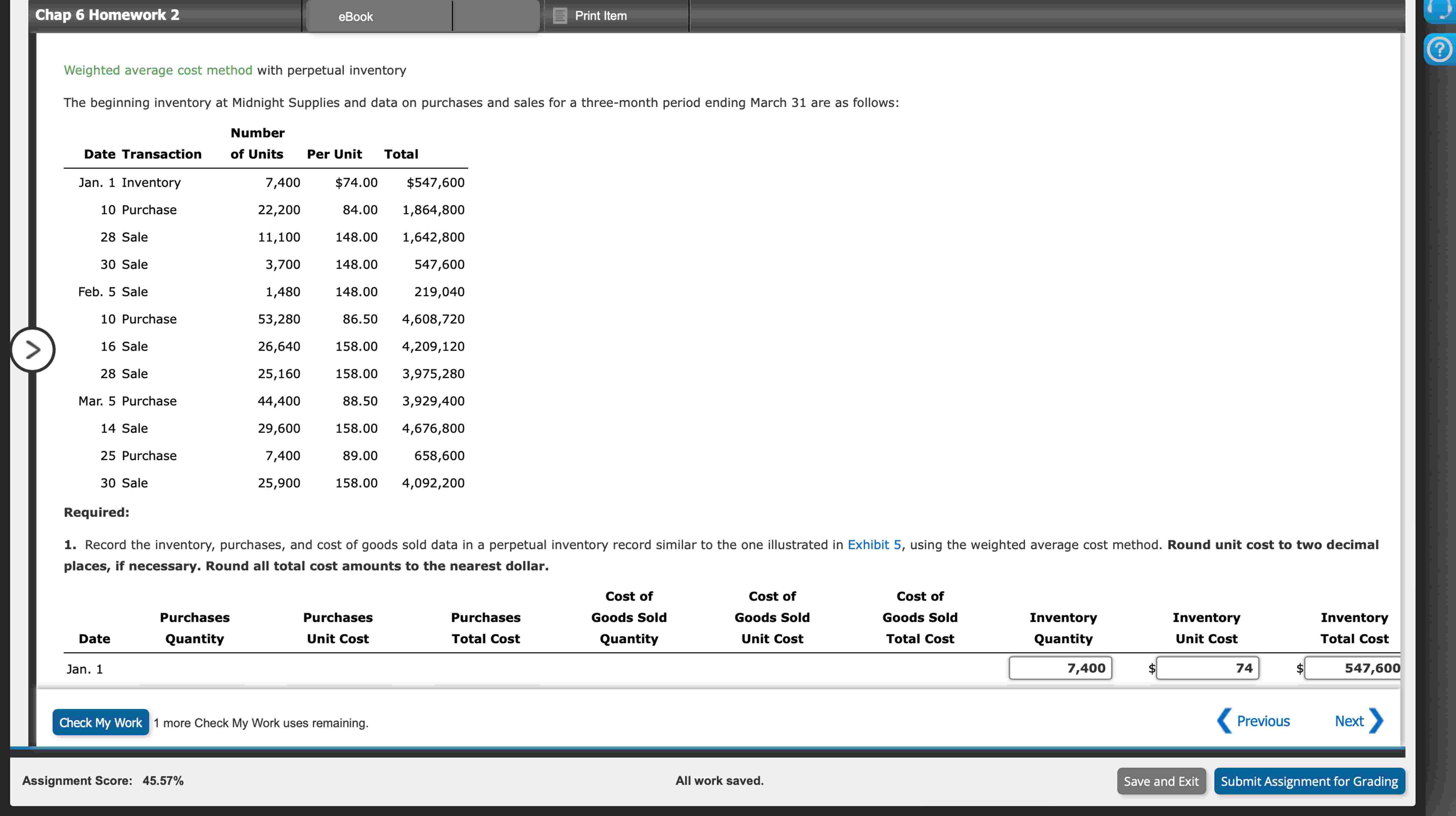 Solved Weighted average cost method with perpetual | Chegg.com