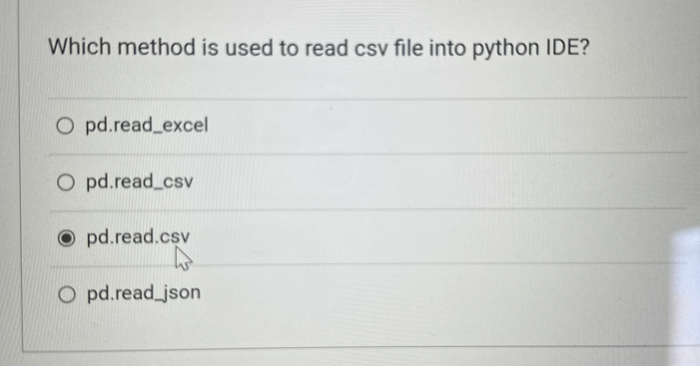Solved Which method is used to read csv file into python | Chegg.com