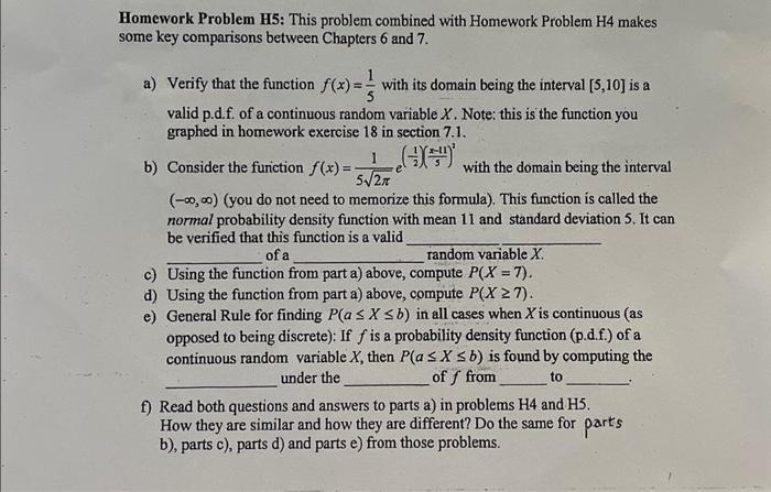 Solved Homework Problem H5: This Problem Combined With | Chegg.com