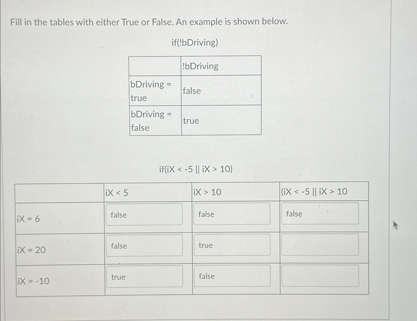 Fill in the tables with either True or False. An | Chegg.com
