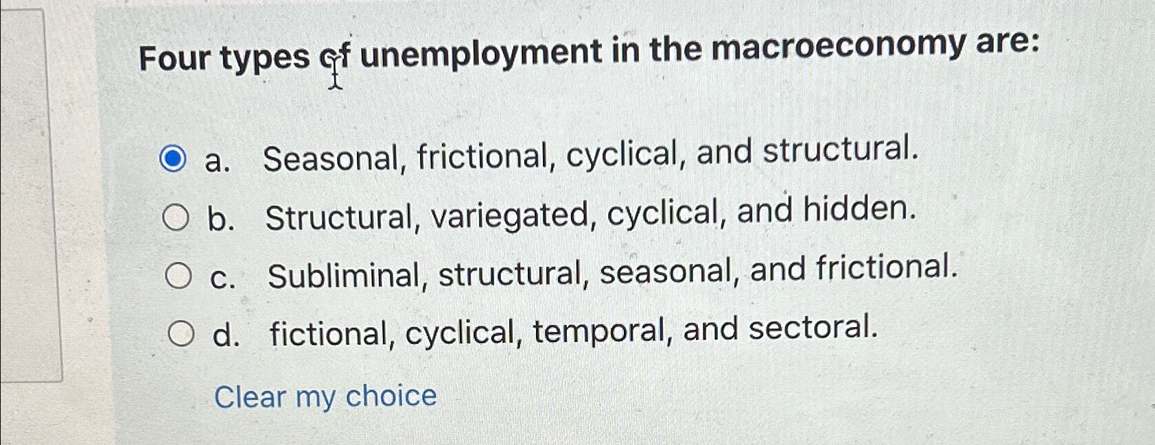 Solved Four Types Off Unemployment In The Macroeconomy | Chegg.com