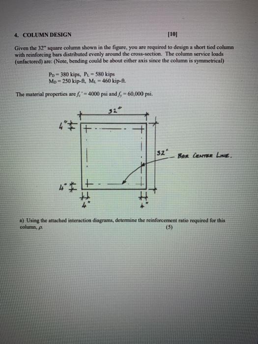 Solved 4. COLUMN DESIGN [10] Given the 32