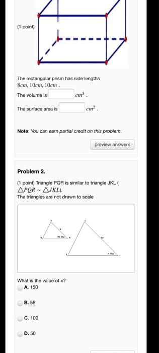 Solved (1 point) The rectangular prism has side lengths 8cm, | Chegg.com