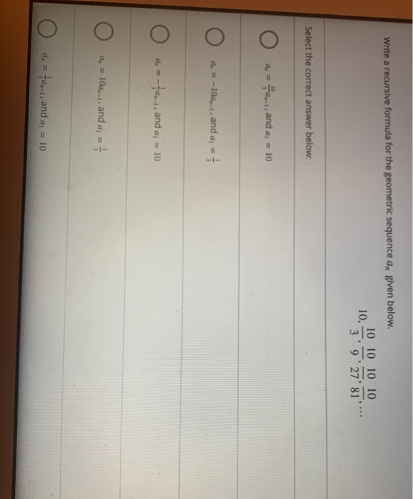Solved Write a recursive formula for the geometric sequence | Chegg.com