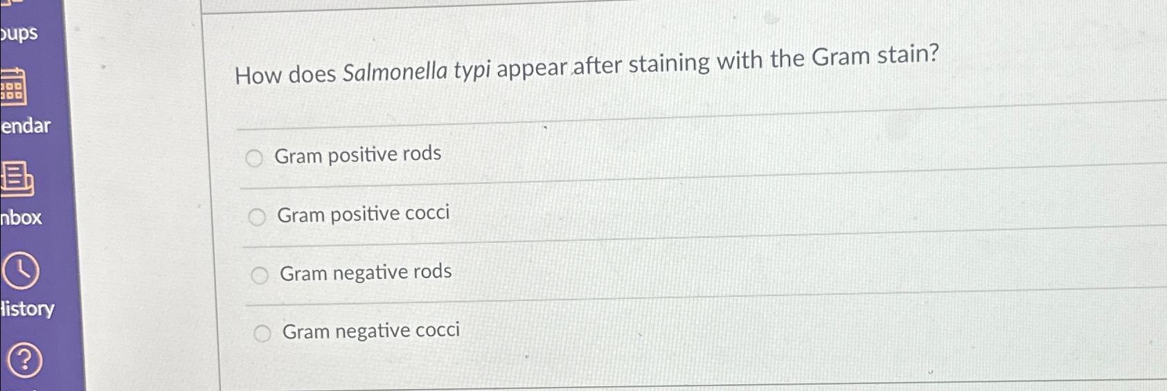 Solved How does Salmonella typi appear after staining with | Chegg.com