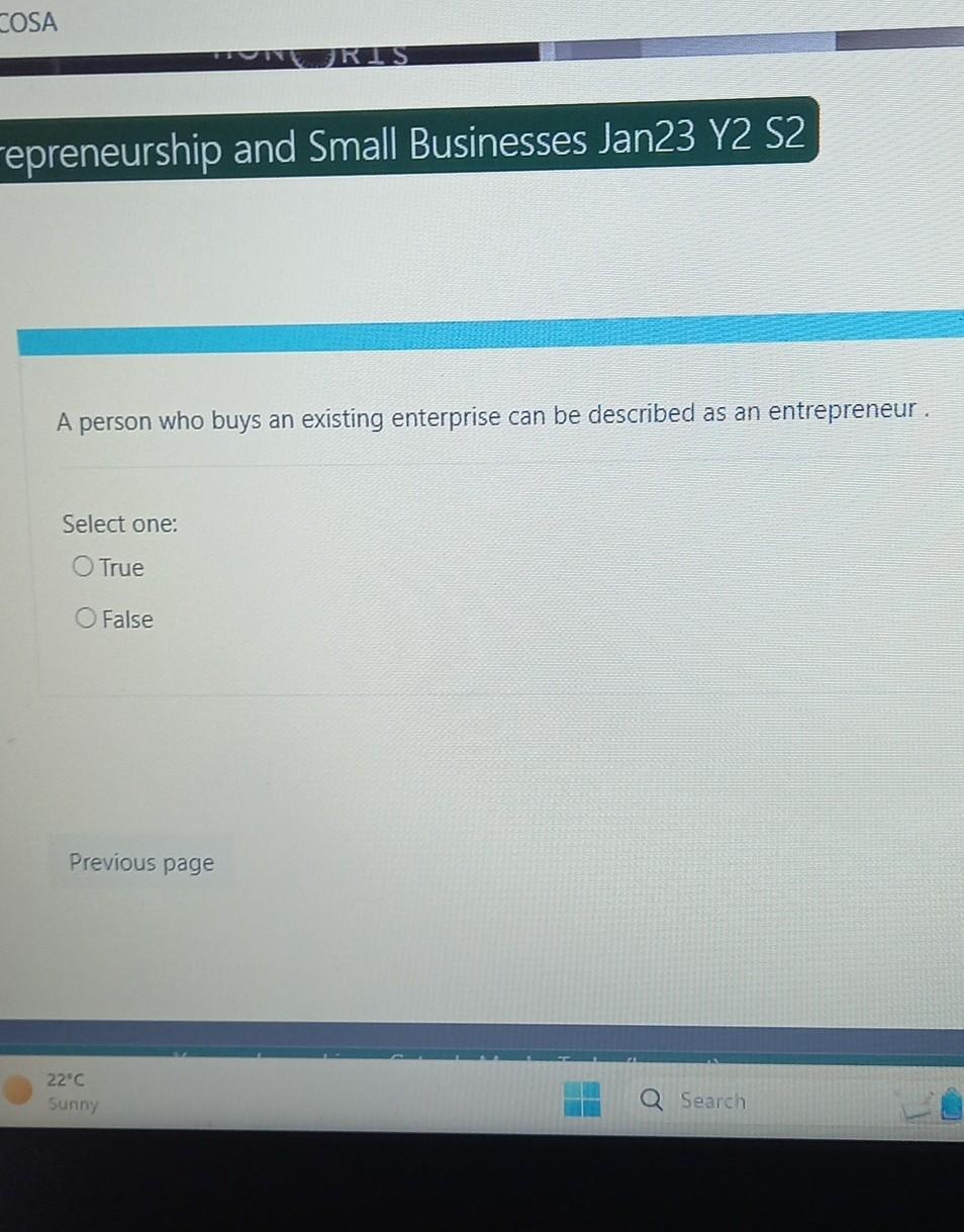 Solved A person who buys an existing enterprise can be | Chegg.com