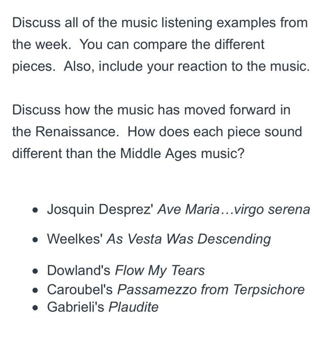 Discuss all of the music listening examples from the | Chegg.com