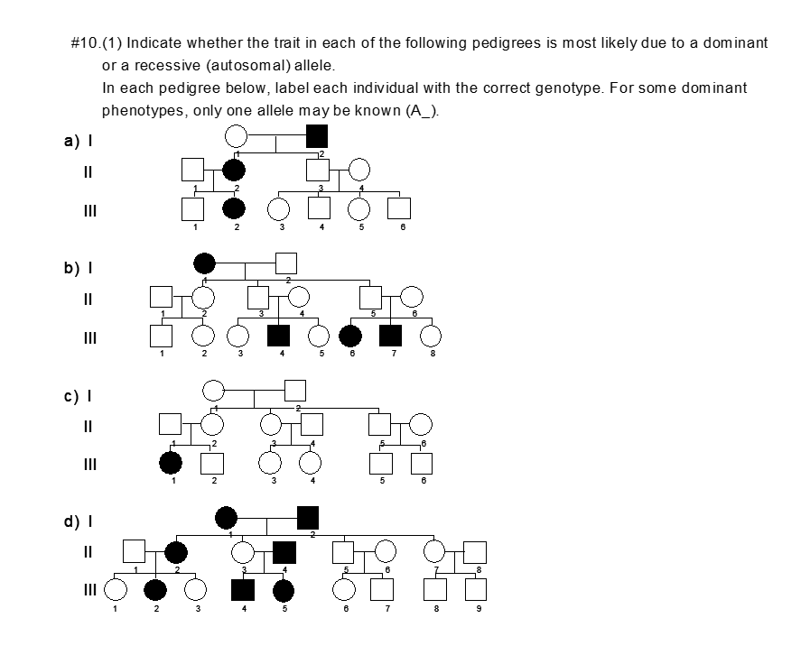 Solved #10.(1) ﻿Indicate whether the trait in each of the | Chegg.com