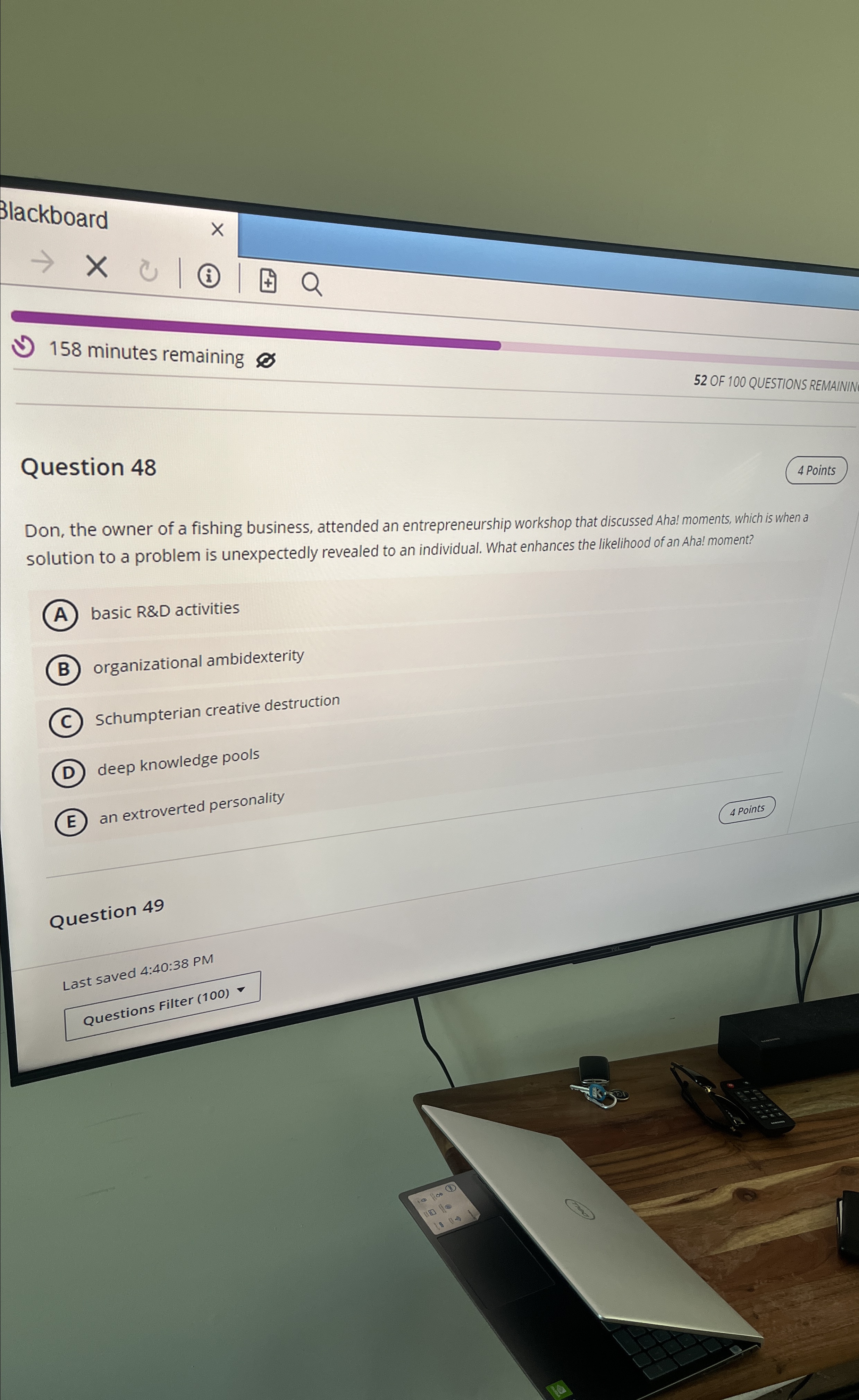 Solved 3lackboard52 ﻿OF 100 ﻿QUESTIONS REMAININ158 ﻿minutes | Chegg.com