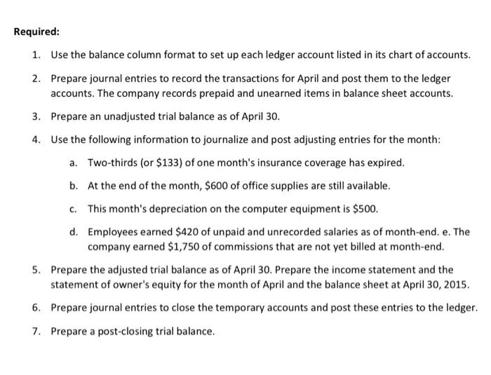 Solved Required 1. Use the balance column format to set up