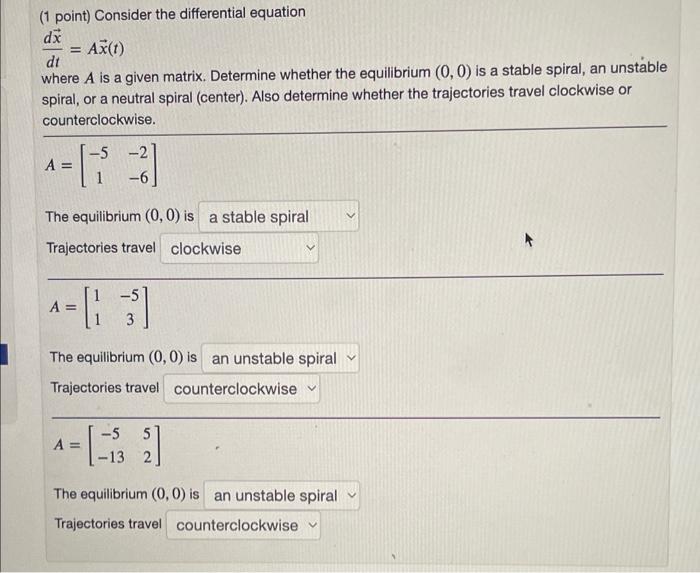 Solved ( 1 point) Consider the differential equation | Chegg.com