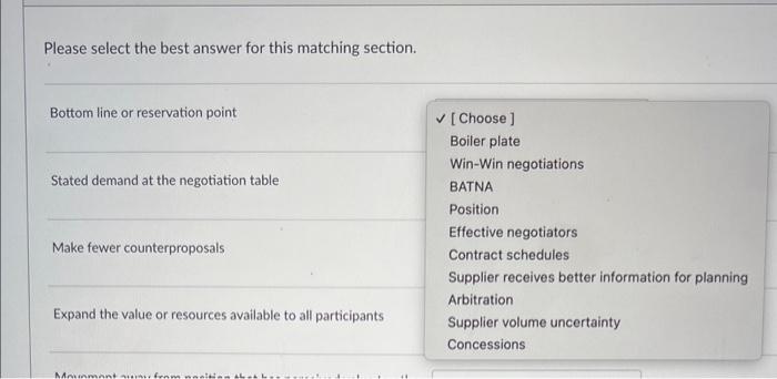 Solved Please select the best answer for this matching | Chegg.com