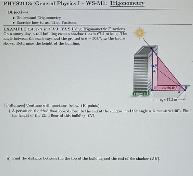 Solved PHYS2113: General Physics I - WS-M1: Trigonometry | Chegg.com