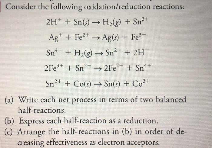 Solved Consider the following oxidation/reduction reactions: | Chegg.com