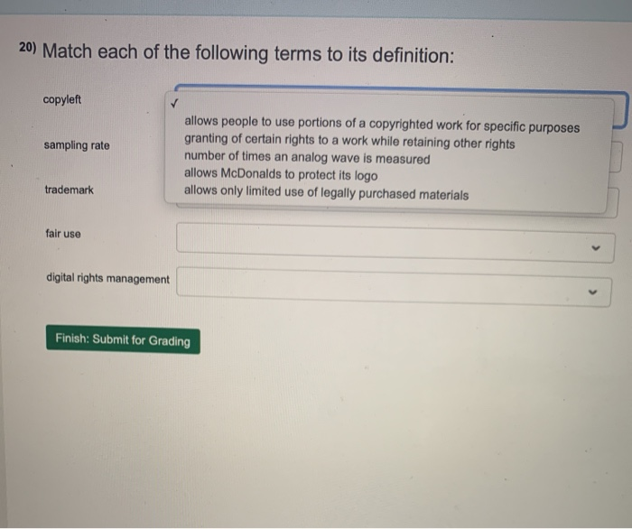 Solved 20) Match each of the following terms to its | Chegg.com
