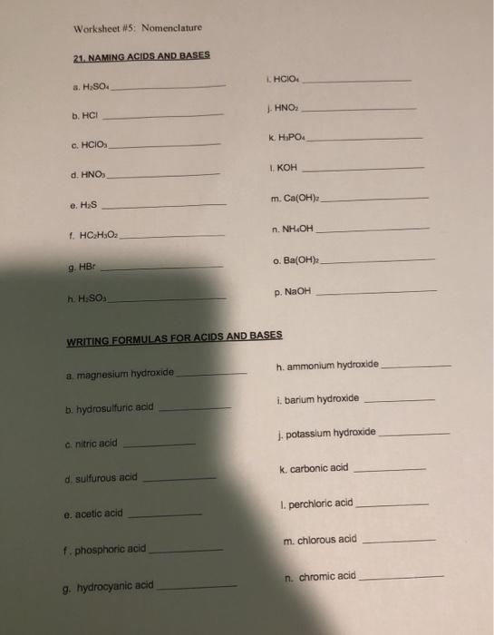 naming acids worksheet key