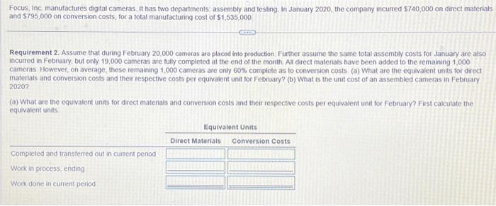 Solved Focus, Inc. manufactures digital cameras. It has two | Chegg.com
