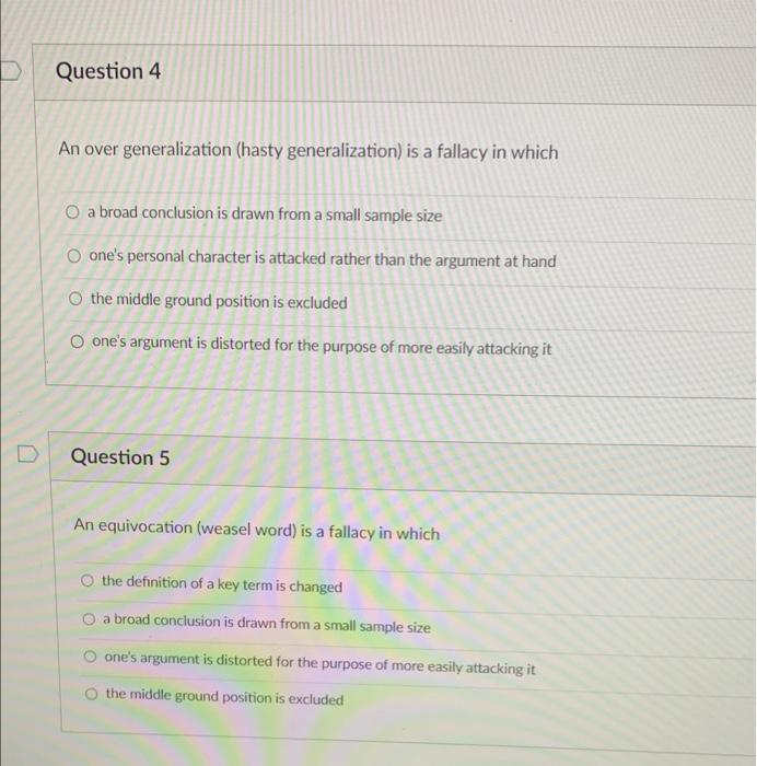 Solved Question 4 An over generalization (hasty | Chegg.com