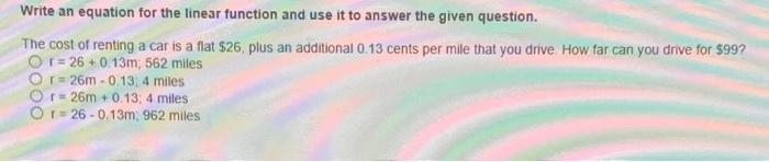 Solved Write an equation for the linear function and use it | Chegg.com