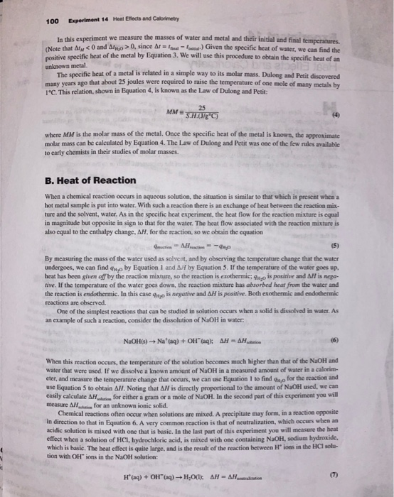 Solved Experiment 14 Heat Effects and Calorimetry at is a