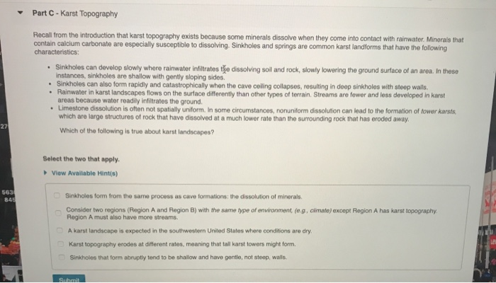 Solved Part C Karst Topography Recall From The Chegg