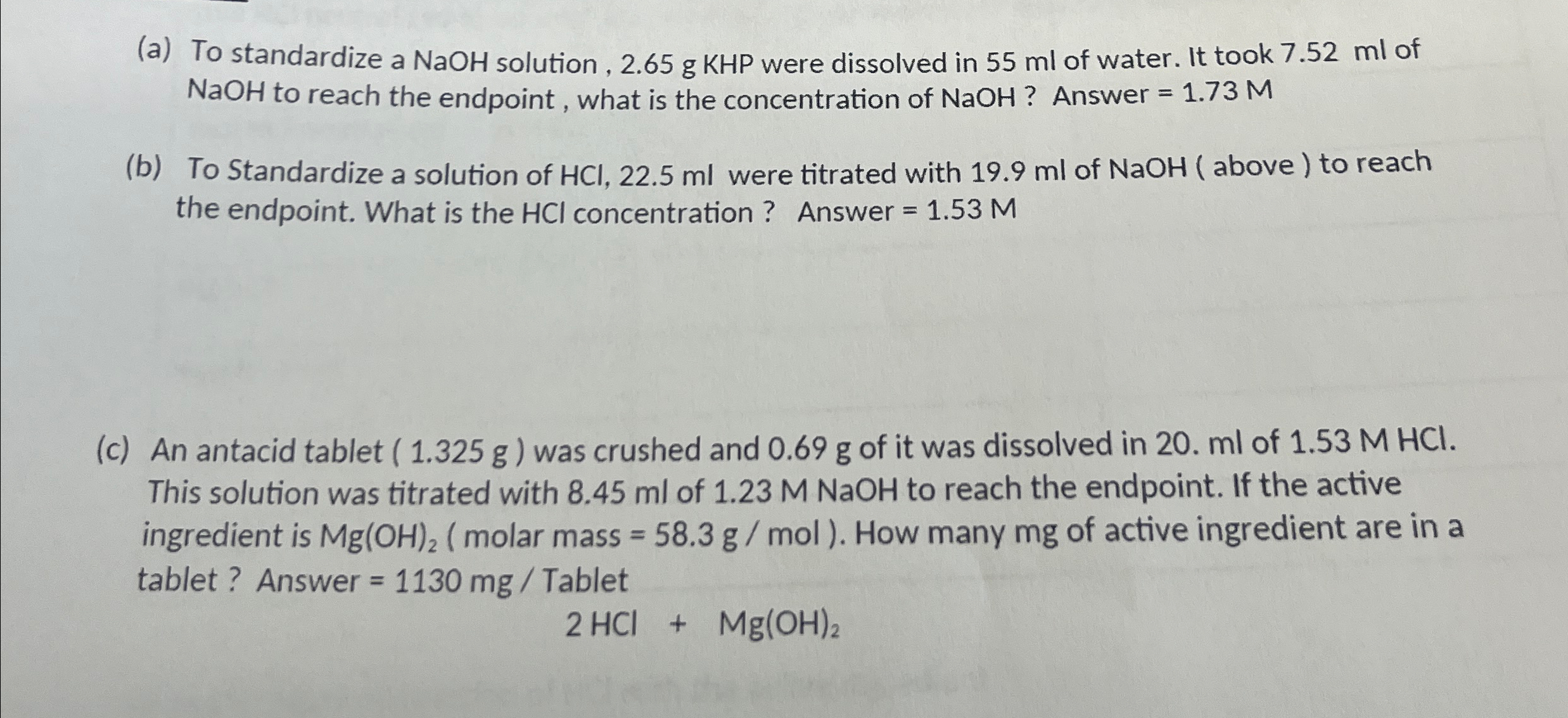 Solved (a) ﻿To standardize a NaOH solution, 2.65g ﻿KHP were | Chegg.com