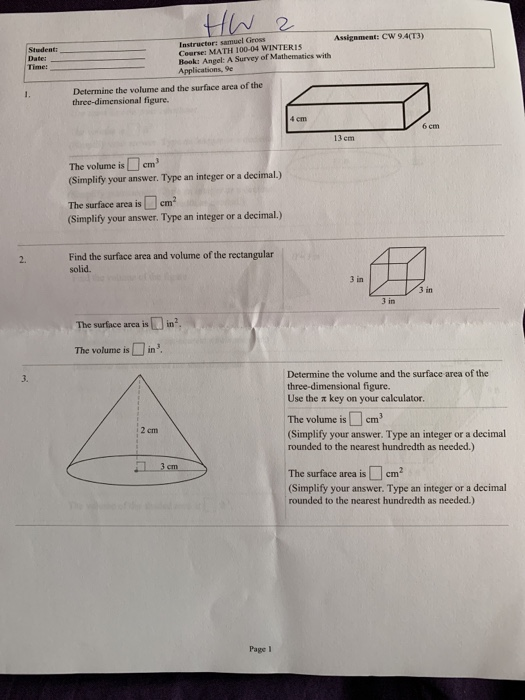 Solved HW 2 Assignment: CW 9.4(T3) Student: Date: Time: | Chegg.com