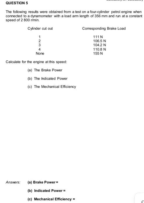 Solved QUESTION 5 The following results were obtained from a | Chegg.com