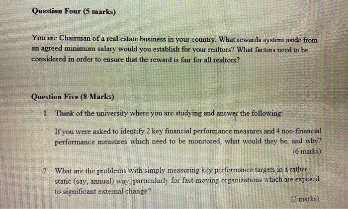 Question Four 5 Marks You Are Chairman Of A Real Chegg Com