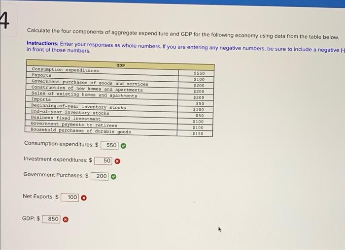 Solved 1 Calculate the four components of aggregate