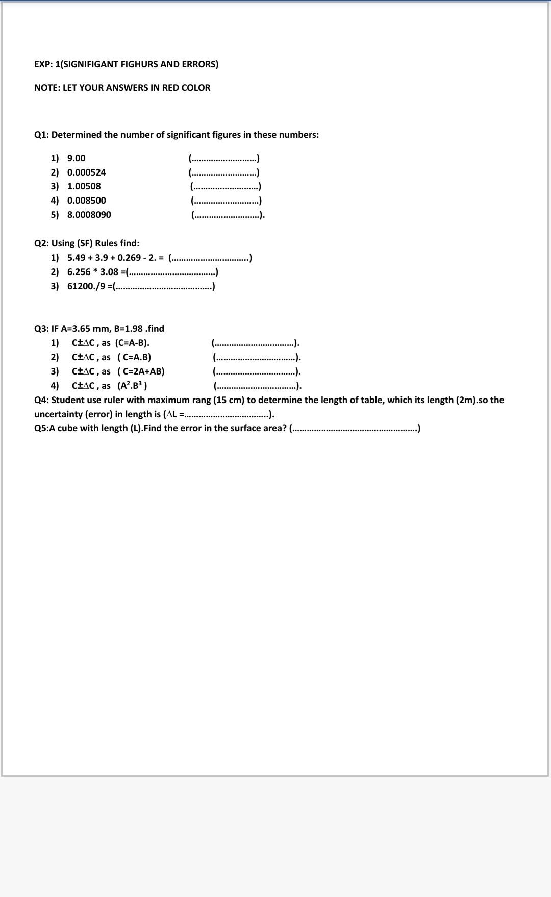 Solved Exp 1 Signifigant Fighurs And Errors Note Let Your Chegg Com