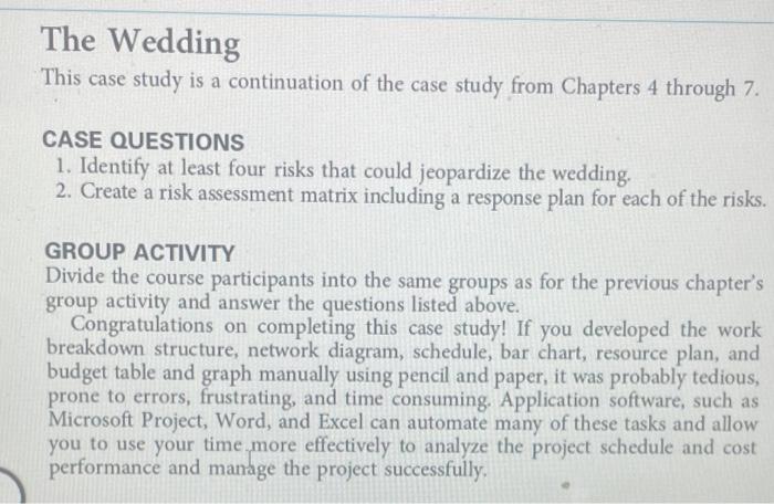 the wedding case study project management