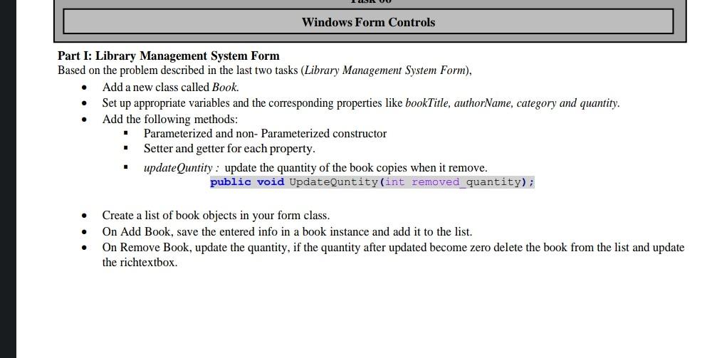 Solved Part I: Library Management System Form Based on the | Chegg.com