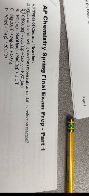 Solved Page 1AP Chemistry Spring Final Exam Prep - ﻿Part | Chegg.com