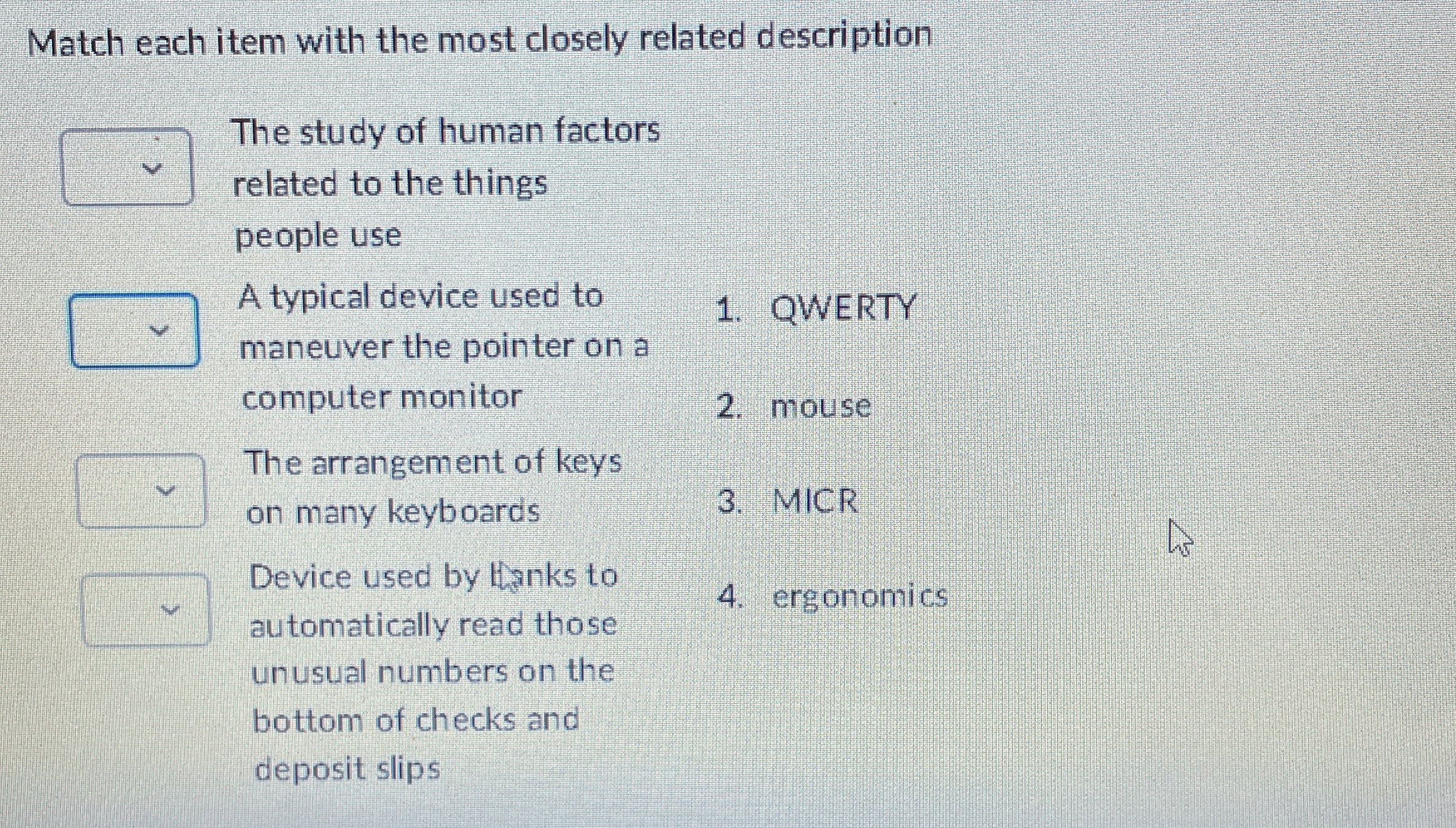 Solved Match each item with the most closely related
