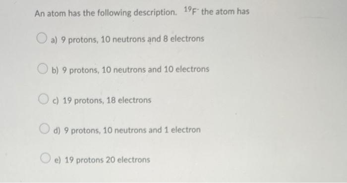 Solved An atom has the following description. 19 F′ the atom | Chegg.com