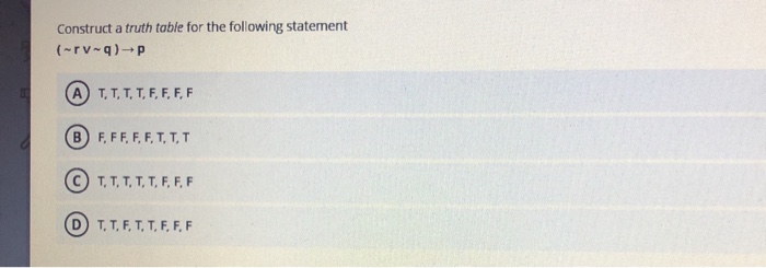Solved Construct a truth table for the following statement | Chegg.com