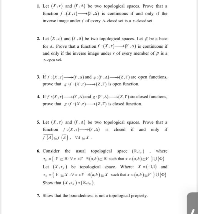 Solved 1 Let X And Y 4 Be Two Topological Spaces P Chegg Com