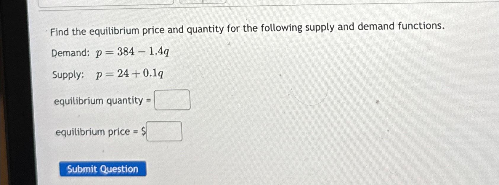 Solved R.32Find the equilibrium price and quantity for the | Chegg.com