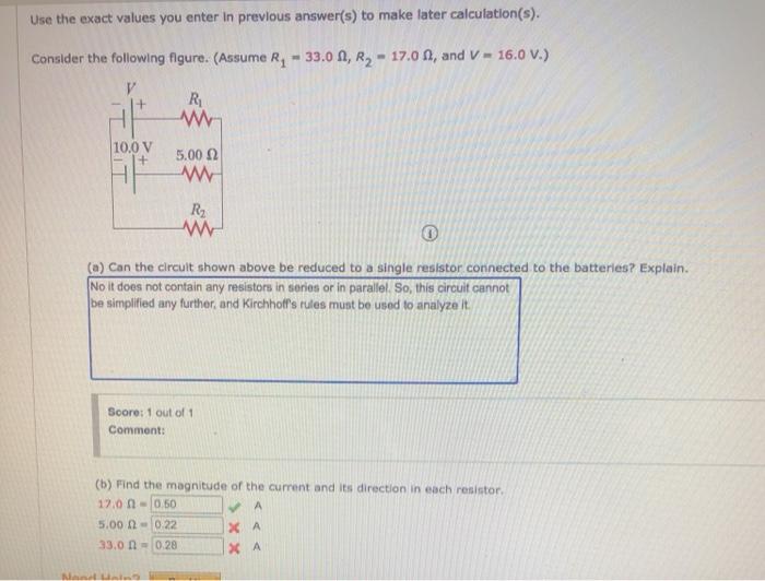 Solved Use the exact values you enter in previous answer(s) | Chegg.com