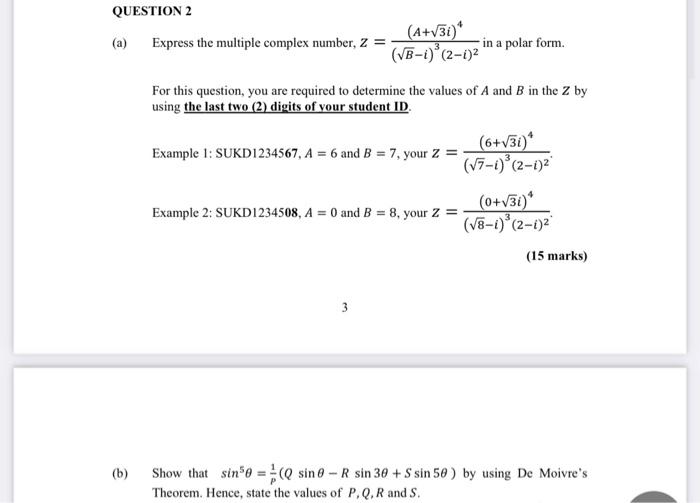 Solved QUESTION 2 (A+√3i)* (a) Express the multiple complex | Chegg.com