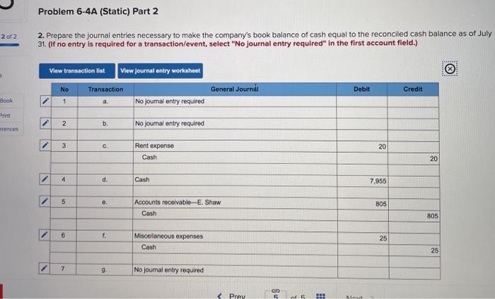 Solved Required information Problem 6-4A (Static) Preparing | Chegg.com