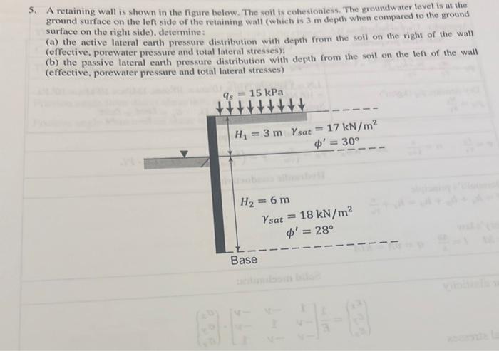 Solved 5. A retaining wall is shown in the figure below. The | Chegg.com
